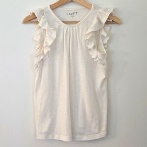 Loft Cream Flutter Sleeve Knit Tank Top Size Small